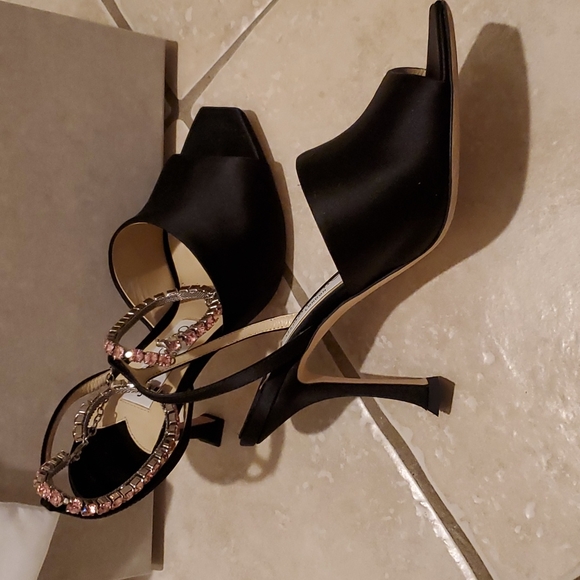 Jimmy Choo Black Satin with Pink Crystal chain shoe EUR 36.5 - Picture 2 of 2